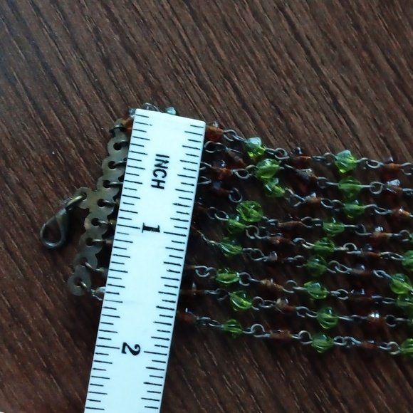 Nine Strand Beaded Green Burnt Orange Bracelet - Picture 5 of 8